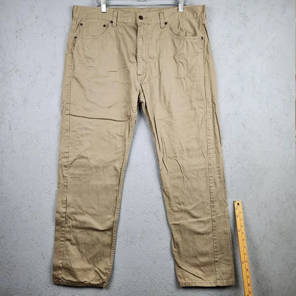 Levis 505 Jeans Mens 40x32 Khaki Tan Regular Fit Straight Leg Western Cowboy